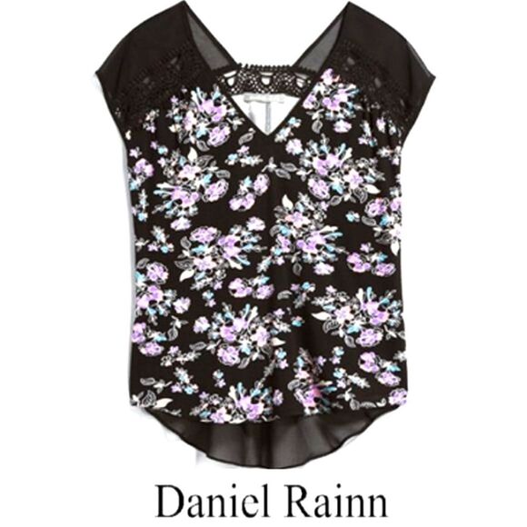 Daniel Rainn Top Medium Black Floral Cap Sleeves NWOT - Picture 1 of 15